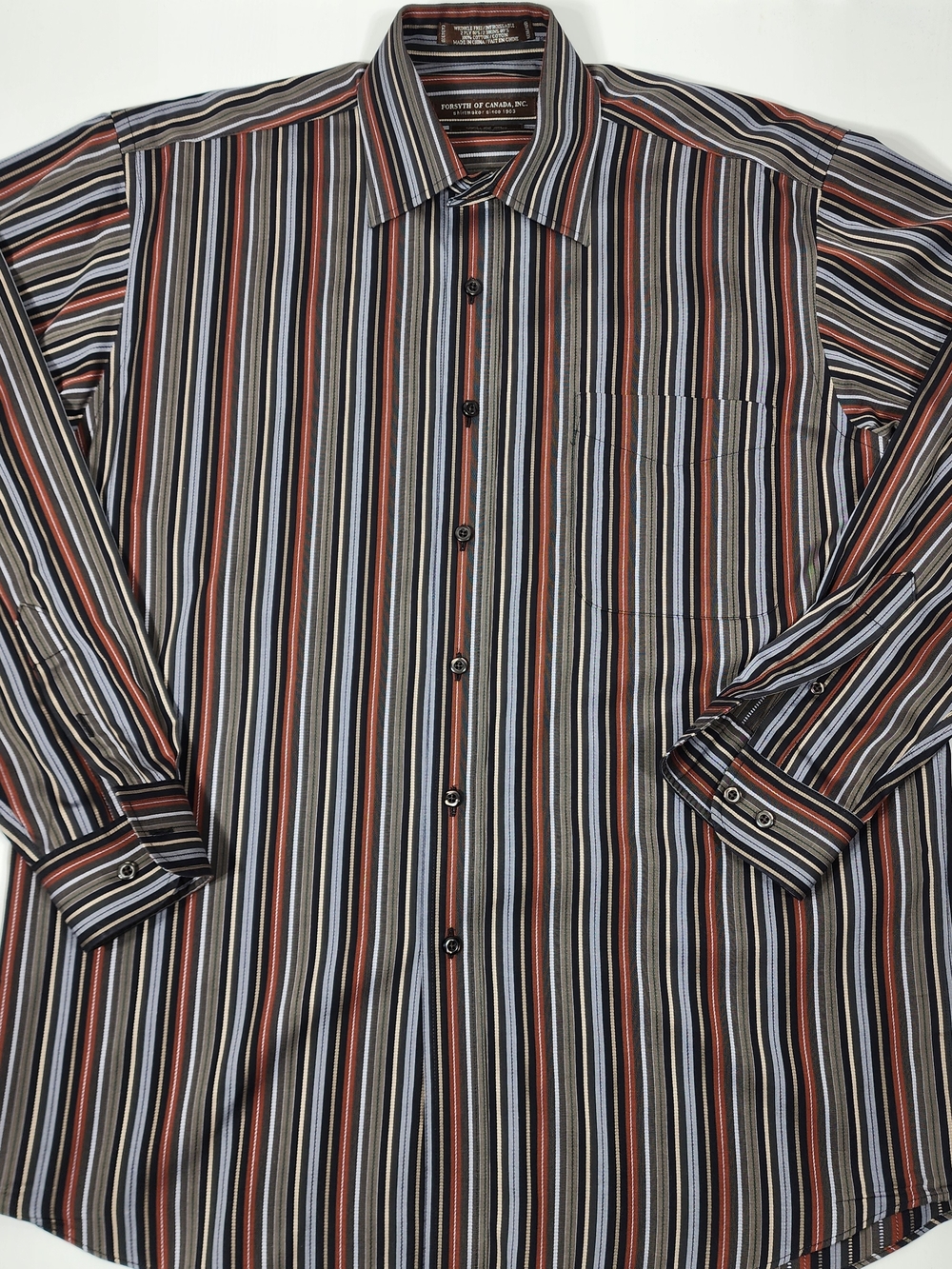 Portofino of Canada Striped Long-Sleeve Dress Shirt - Brown/Black/Blue